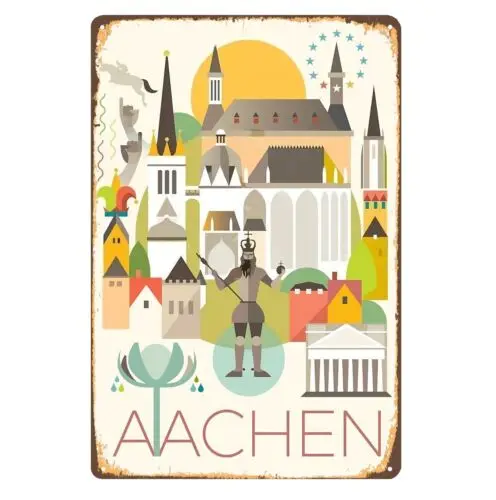 Aachen Cathedral Пейзаж Винтаж Дорожный металлический плакат 20x30 см Открытка Оловянная