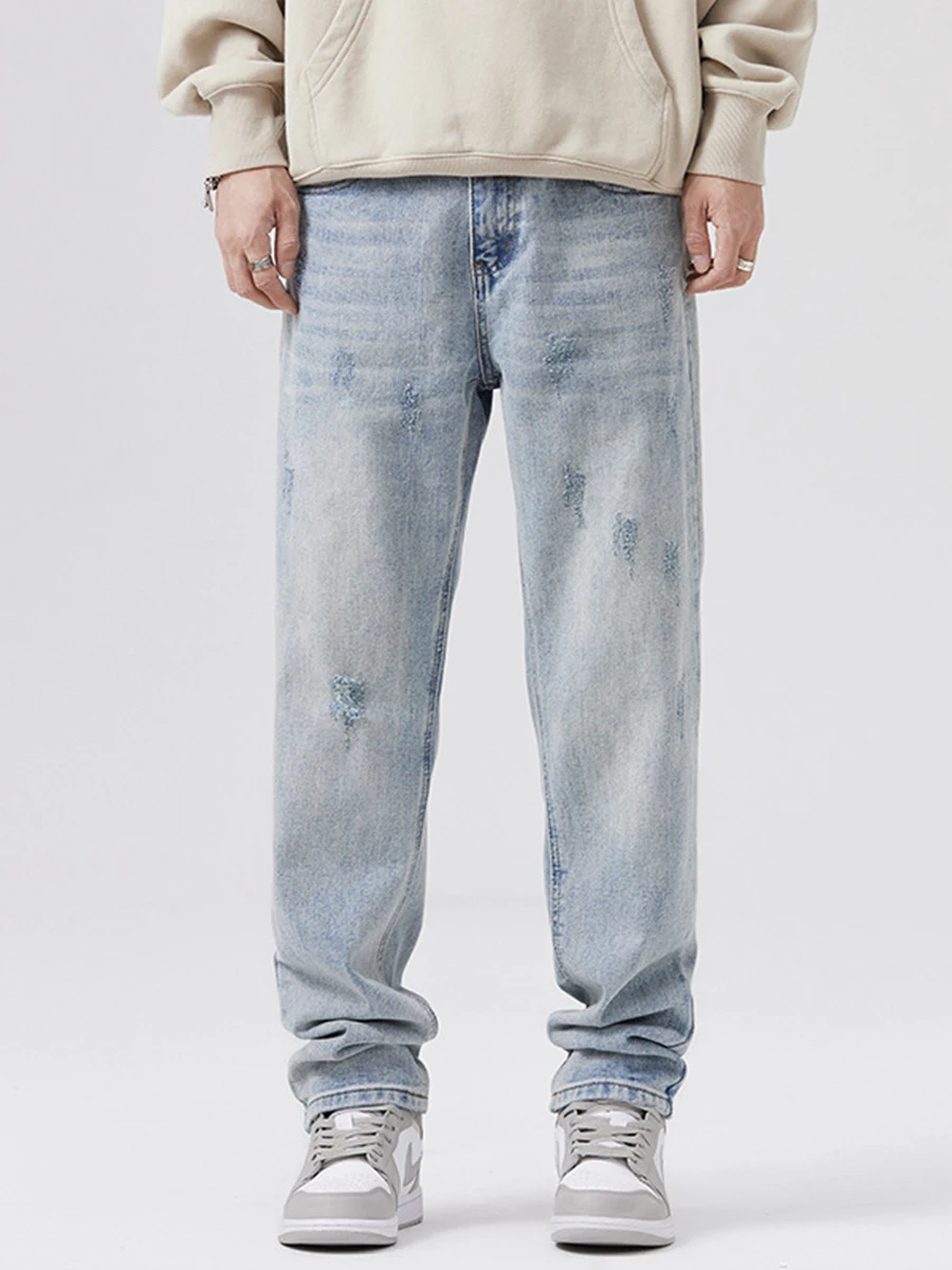 Four Seasons Men's Jeans Simple Retro Washed Loose Straight Casual Pants Y2k Men Jeans Streetwear Ins Hot Sale Pants Y2k Pants