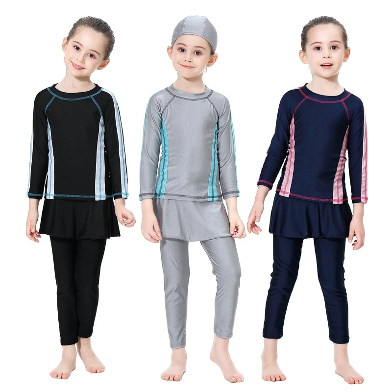 Girls Modest Beach Swimwear Patchwork Beachwear Bikini Swimsuit Bathing Suit Set
