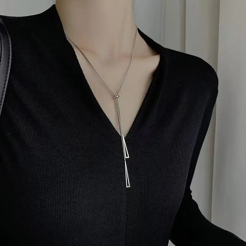 

New In Geometric Triangle Necklace Female Jewelry Trendy Niche Design Long Tassel Accessories Light Luxury Sweater Chain Choker