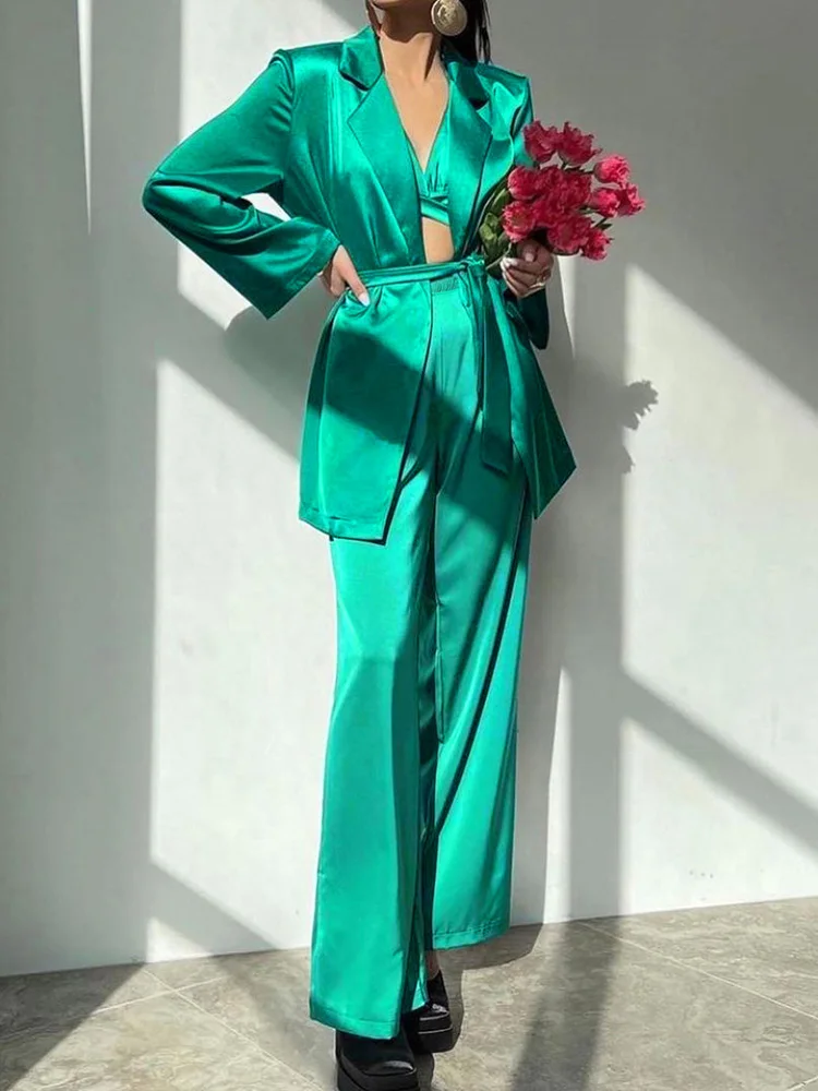 

Hirigin Женская атласная одежда Y2K комплект из 3 предметов со шнуровкой без рукавов с открытой спиной укороченный топ с лямкой на шее длинные бр...