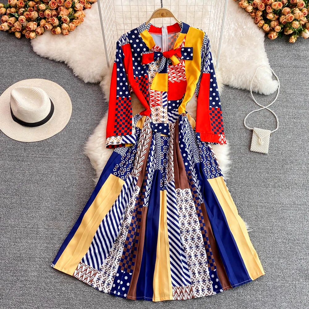

Light Mature Wind Super Fairy Sweet Sen Department Waist Closed Thin Bow Tie Pleated Dress Elegant Large Swing Long Dress