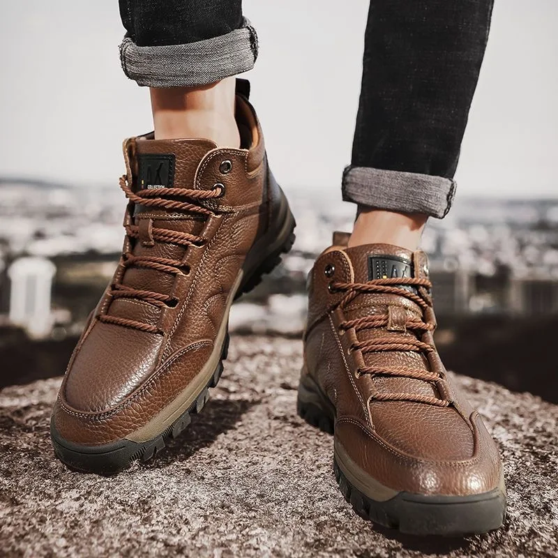 

Coslony Winter Warm Men Boots High Top Men Shoes Genuine Leather Fur Plus Men Snow Boots Handmade Waterproof Working Ankle Boots