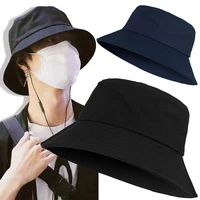 solid color black foldable bucket hat beach sun hat street headwear fisherman outdoor sunscreen cap men and woman summer hat