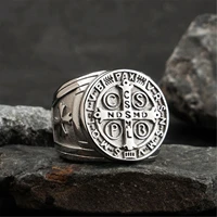 saint benedict cspb meal stainless steel ring for men and women vintage punk gothic style catholic exorcism fashion jewelry