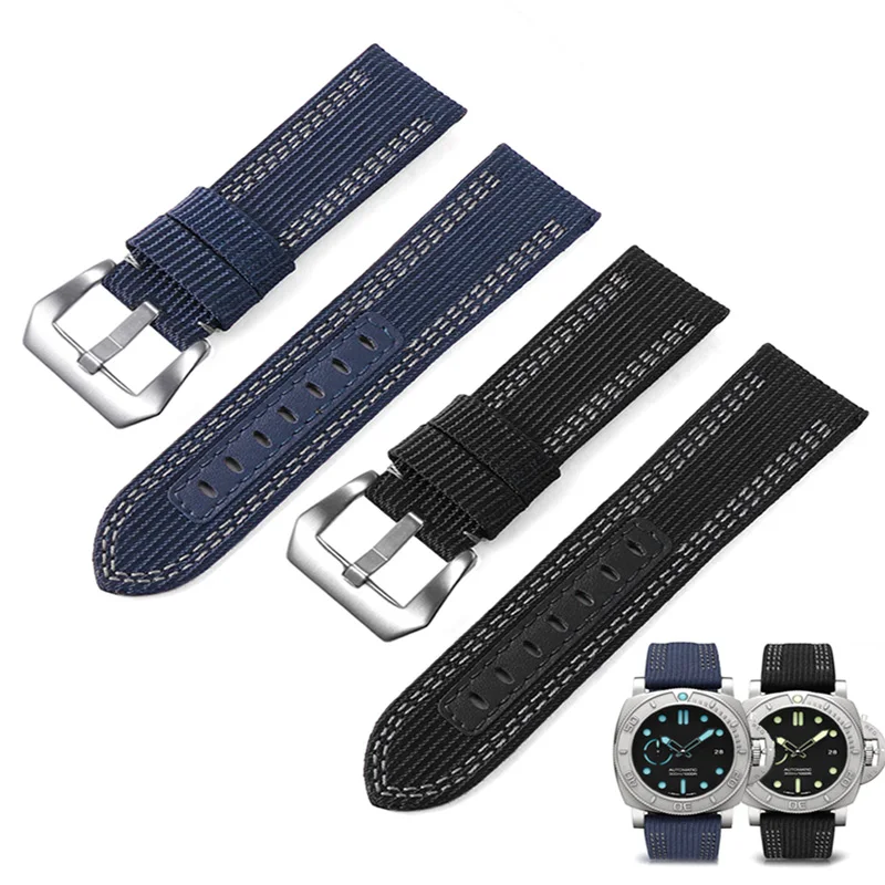 

PEIYI Nylon Strap For Panerai LUMINOR Series PAM01122 984 985 Black Blue Canvas Watchband 24 26mm