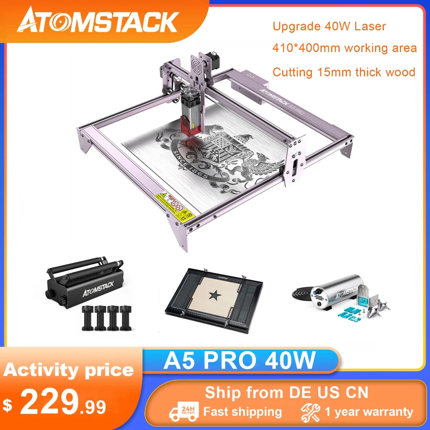 

Лазерный гравер ATOMSTACK A5 PRO, 40 Вт, 400*400, автономный гравировальный станок из нержавеющей стали, акрила, дерева, фрезерный станок с ЧПУ, лазерный принтер «сделай сам»