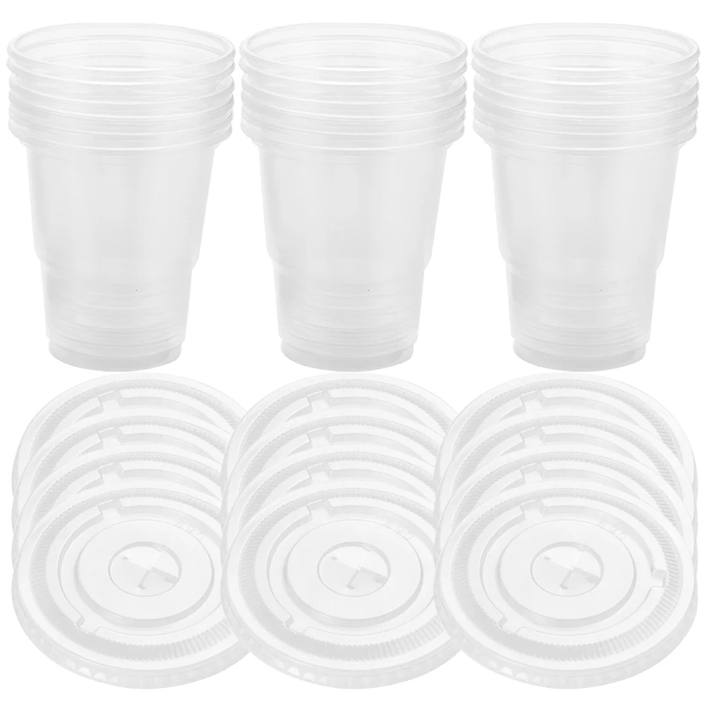 

50 Sets Disposable Drink Cup Portable Drinking Cups Wrapping Dessert Household Beverage Clear Coffee Mug Lid Water Plastic