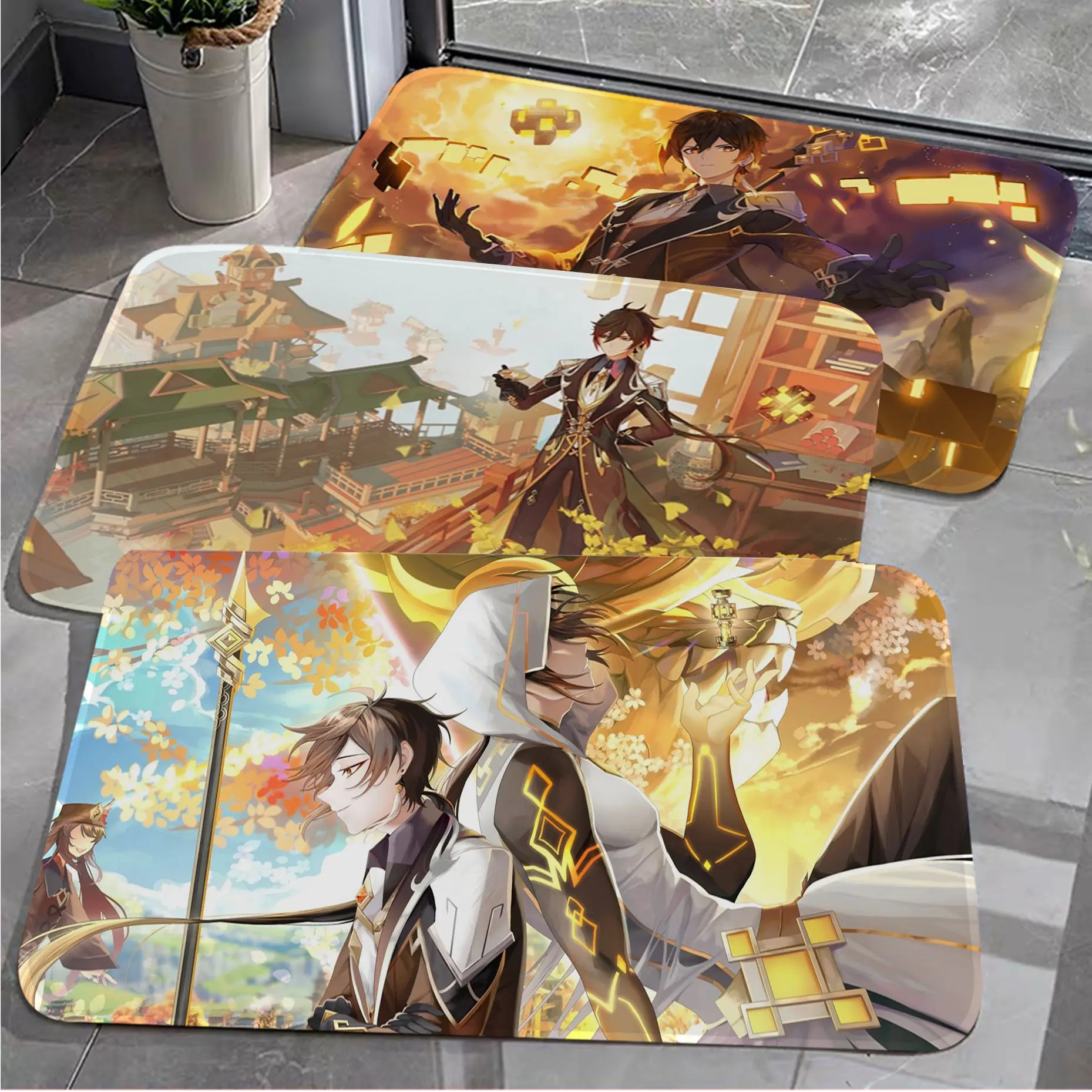 

Genshin Impact ZhongLi Printed Flannel Floor Mat Bathroom Decor Carpet Non-Slip For Living Room Kitchen Bath Mats Doormat