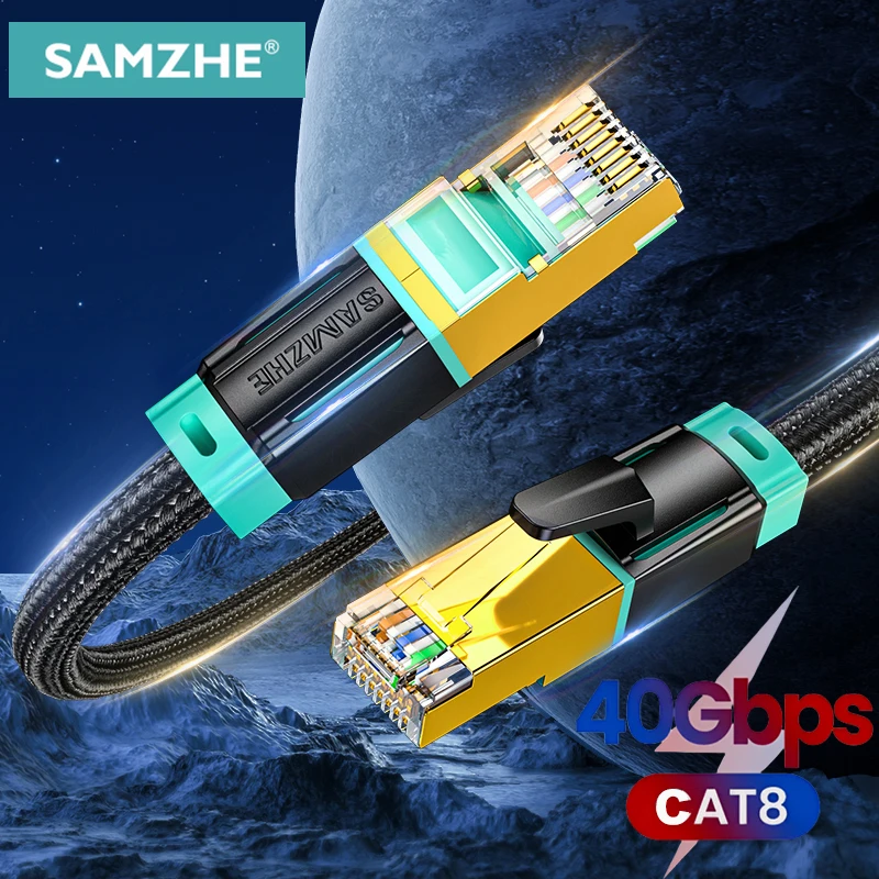 

7232 Samzhe Cat8 Ethernet-кабель Sftp 40 Гбит/с, Суперскоростной сетевой кабель RJ45, вергульный разъем для маршрутизатора, модема CAT8/7/6