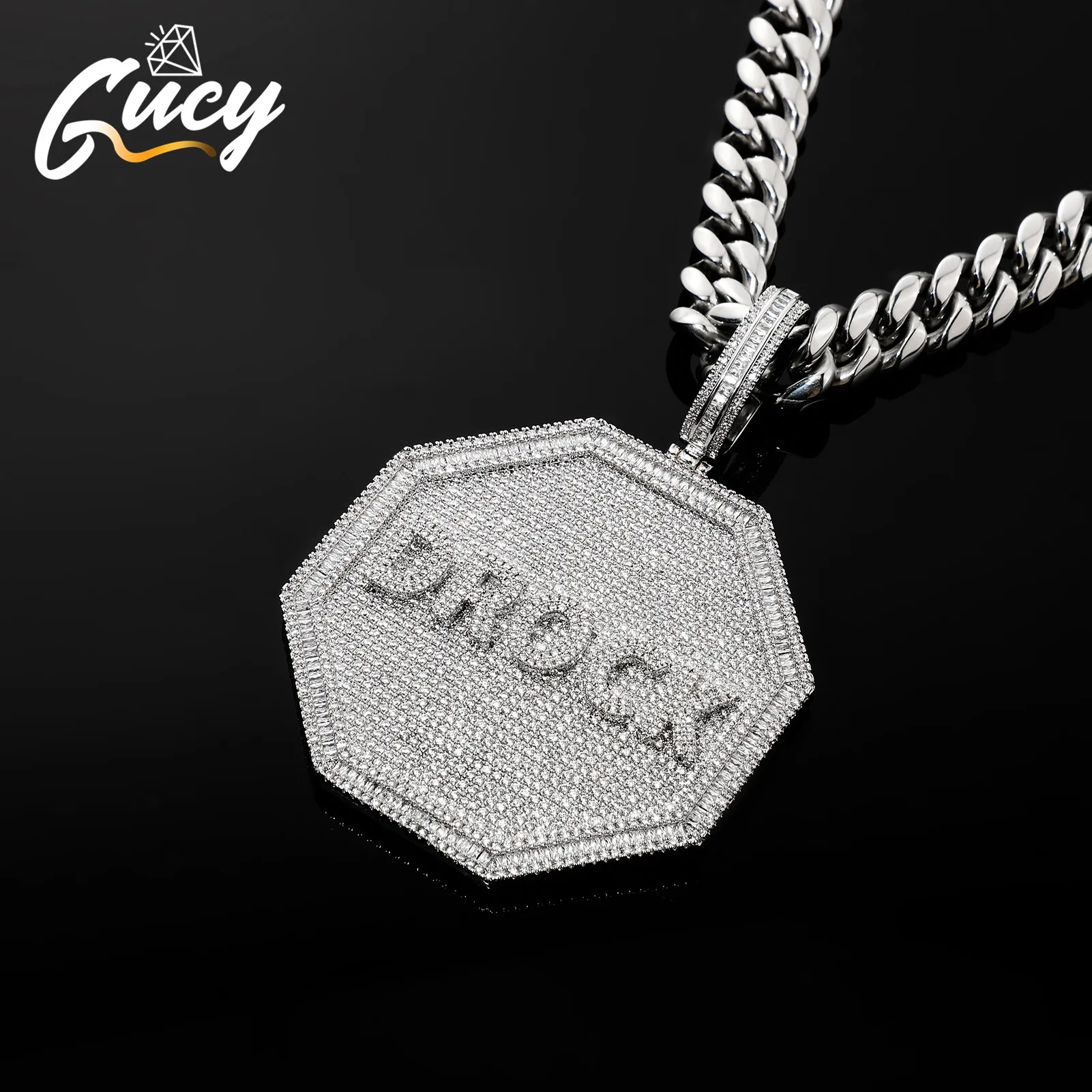 GUCY Fashion Custom Name Pendant Necklace Micro Pave 5A Cubic Zirconia Men Women Hip Hop Jewelry