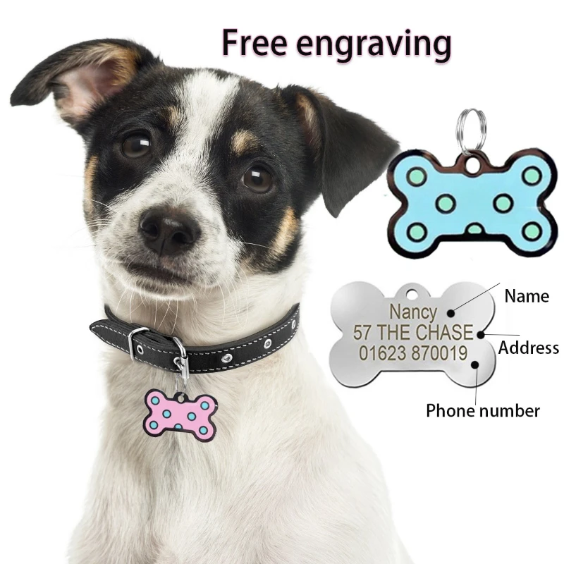 

Pet Dog ID Tag Accessory Free Engraving Pet Supplies Charm Pendant With Dog Necklace Collar For Cat Custom Puppy Kitten Engraved