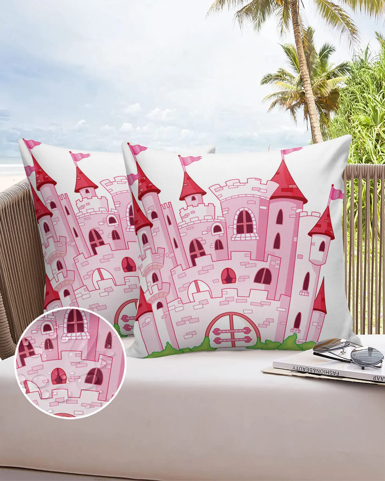 

Castle Cartoon Building Flag Window 2/4 Pcs Pillow Cushion Cover Waterproof 40 X 40 Pillowcase 60 X 60 Cotton Linen Pillow Cases