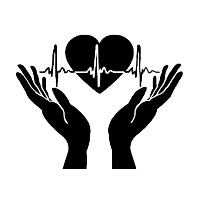 

15cm*12cm Fashion Car Sticker Cool Heart Heartbeat In Hands Open Palms Cardiogram PVC Decal for Volvo Kia Nissan Renault