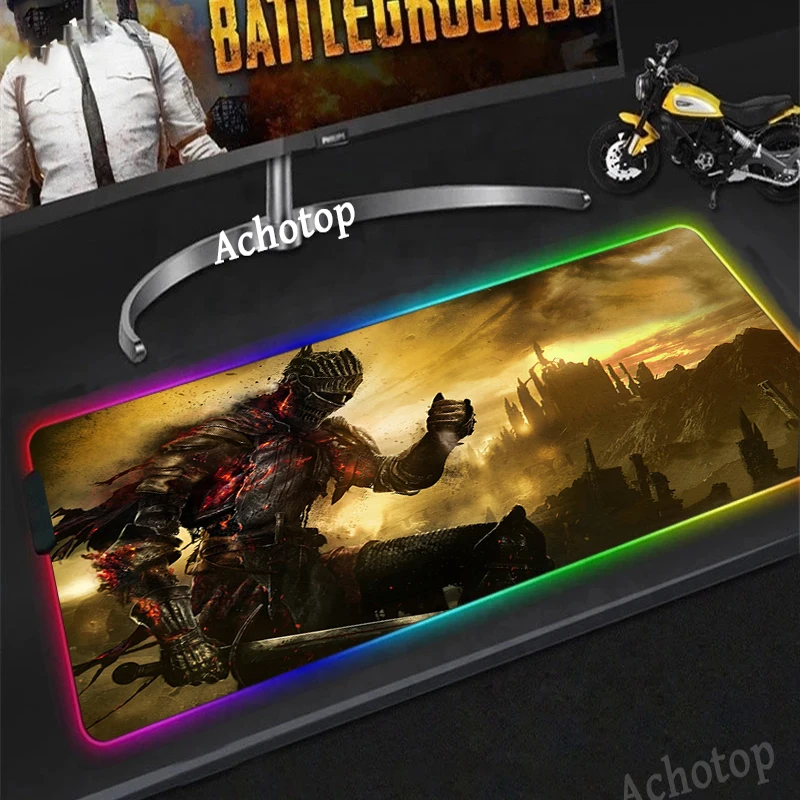 

RGB DIY Anime Dark Soul Landscape Pattern Large Gaming Desk Pad Anime Mouse HD Print Computer Gamer Locking Edge Mouse Mats