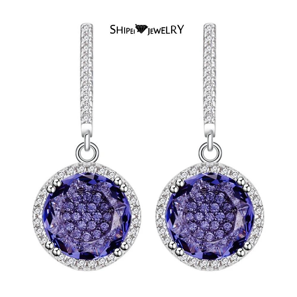 

Shipei Classic 100% 925 Sterling Silver Round 11MM High Carbon Diamond Gemstone Dangle Earrings Studs Fine Jewelry Wholesale