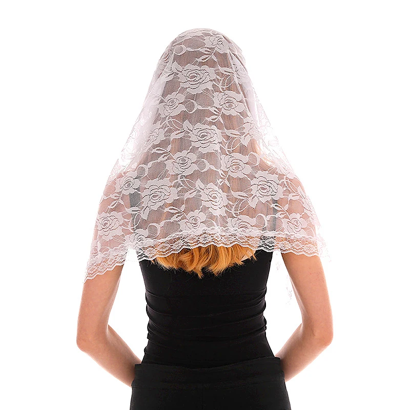 

White Women Spanish Mantilla Lace Catholic Veil Chapel Scarf for Church Shawl Head Covering Scarf Mass Shawl Muslim Woman Veil
