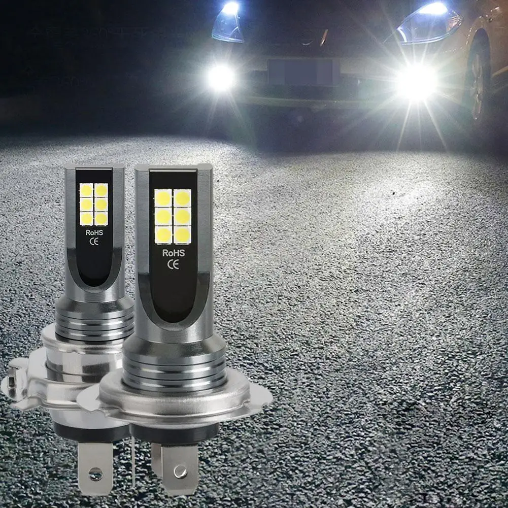 

1/2pcs Led Headlight Kits 3030-12led Dc12v-24v 24w Bulb H7 Led Light Light Car Car Lamps White Driving H4 6000k Lights C7k5