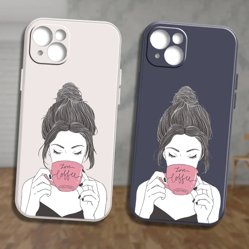 

Love Coffee Girl iPhone Case For iPhone 12 13 11 Xr XR Xs Plus 6 7 6s ProMax Max X 2020 SE 12 Mini 8 Back Funda Luxury Holder