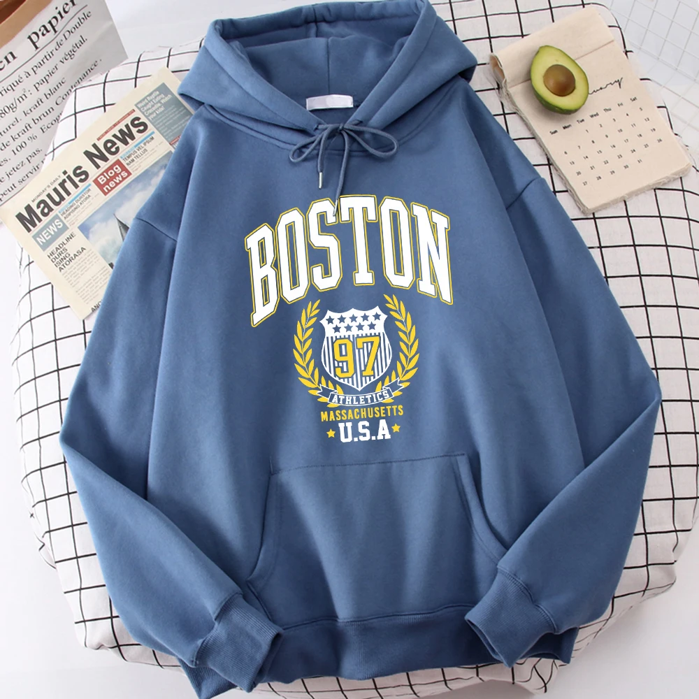 Boston City Letter Inha Hoodie Men'S Hipster High Quality Hooded Cartoons Casual Autumn Hoodies Harajuku Loose Warm Tops