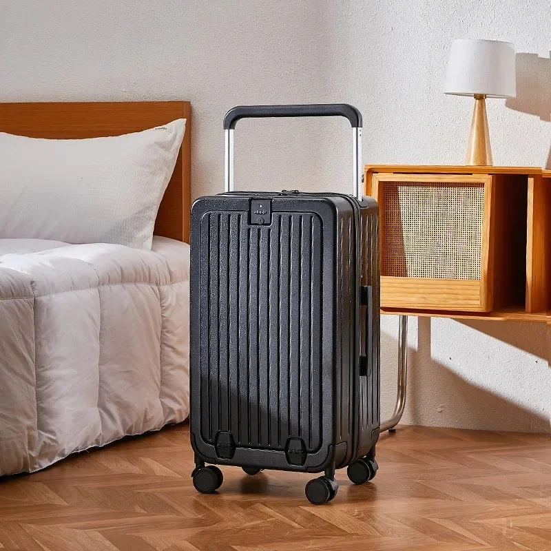 New 20&quot22&quot24&quot26 Inch Travel Suitcase Multifunctional Front Open Cover Trolley Case with Cup Holder Boarding Box Rolling Luggage
