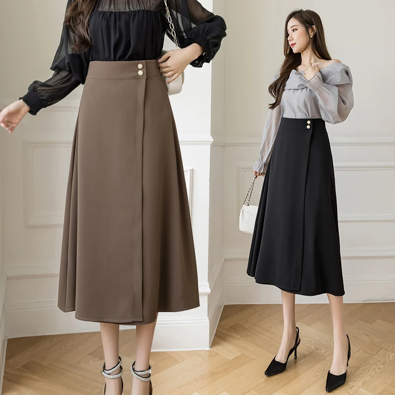 

Retro High Waist Mid-Length Skirt 2022 New Cover Slit A- line Skirt