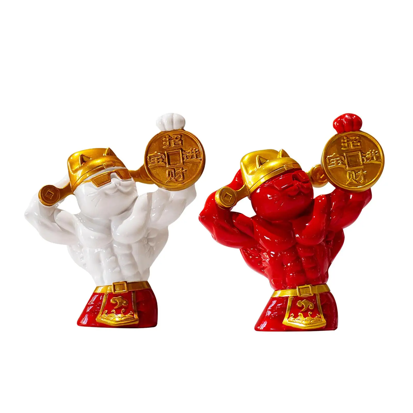 

Creative Strong Arm Lucky Cat Statue Home Decor Resin Animal Sculpture for Tabletop TV Cabinet Office Bookshelf Living Room