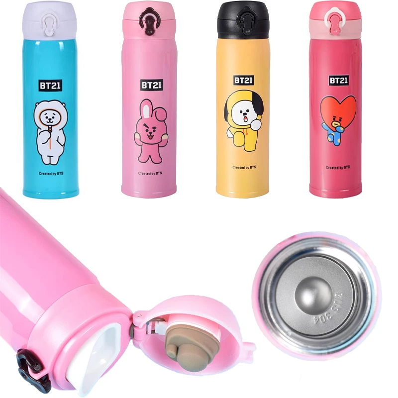 

23CM BT21 Kawaii Peripheral Water Cup Insulation Cup Cookies Rabbit Koala Cute Cartoon Support Stainless Steel Cup