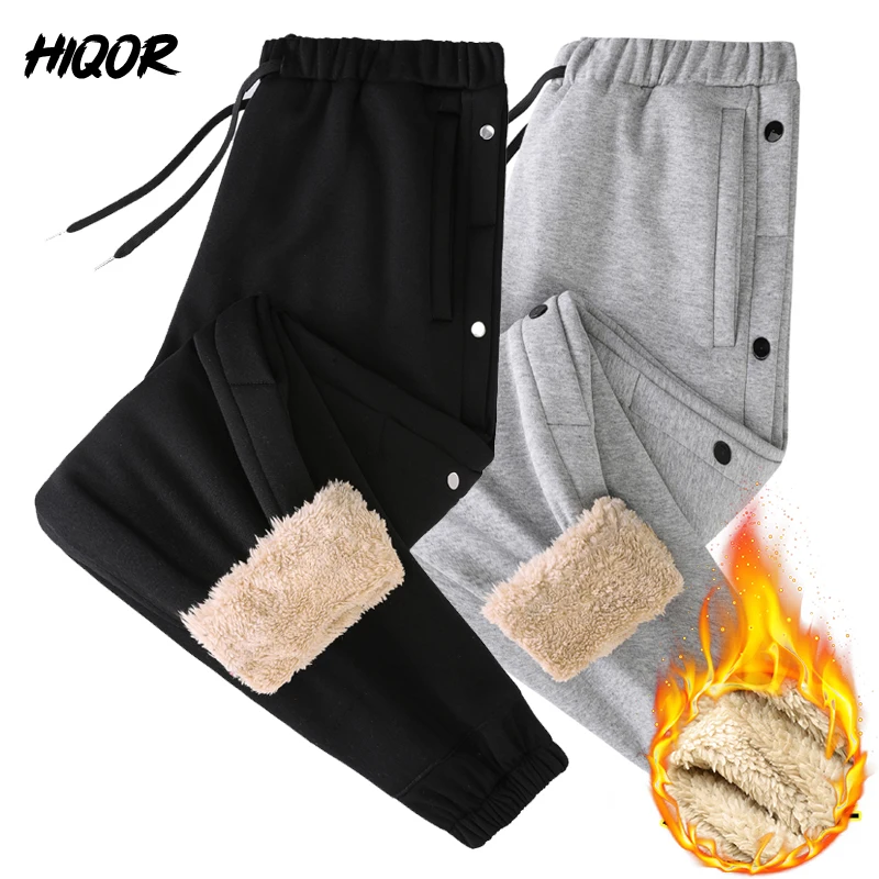 

HIQOR Men Fleece Warm Casual Pants Fashion Button Design Thermal Drawstring Trousers Man 2022 Autumn Winter Sports Sweatpants