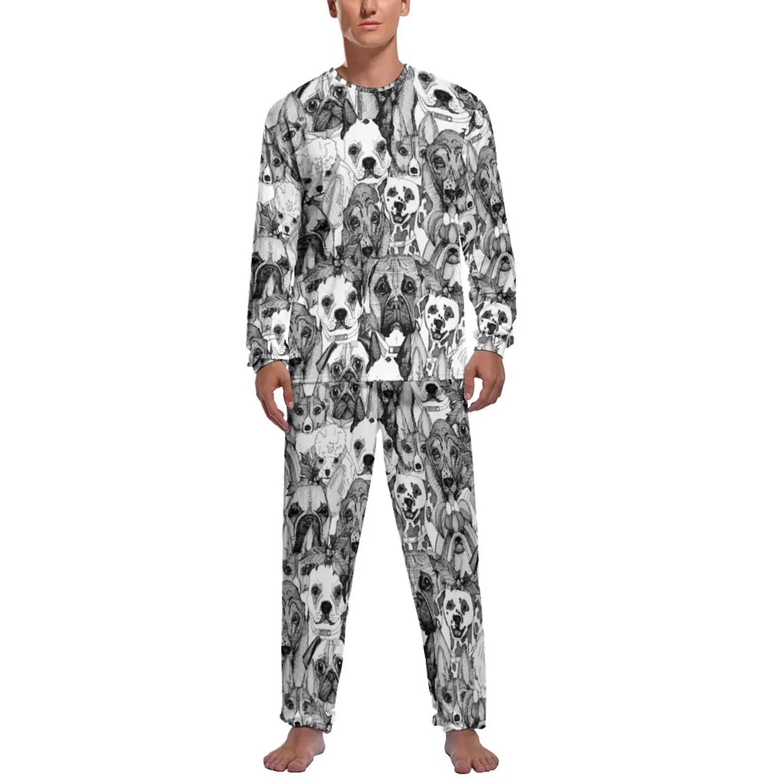 

Christmas Dog Print Pajamas Spring Abstract Dog Art Aesthetic Sleepwear Man 2 Pieces Custom Long-Sleeve Cute Pajama Sets