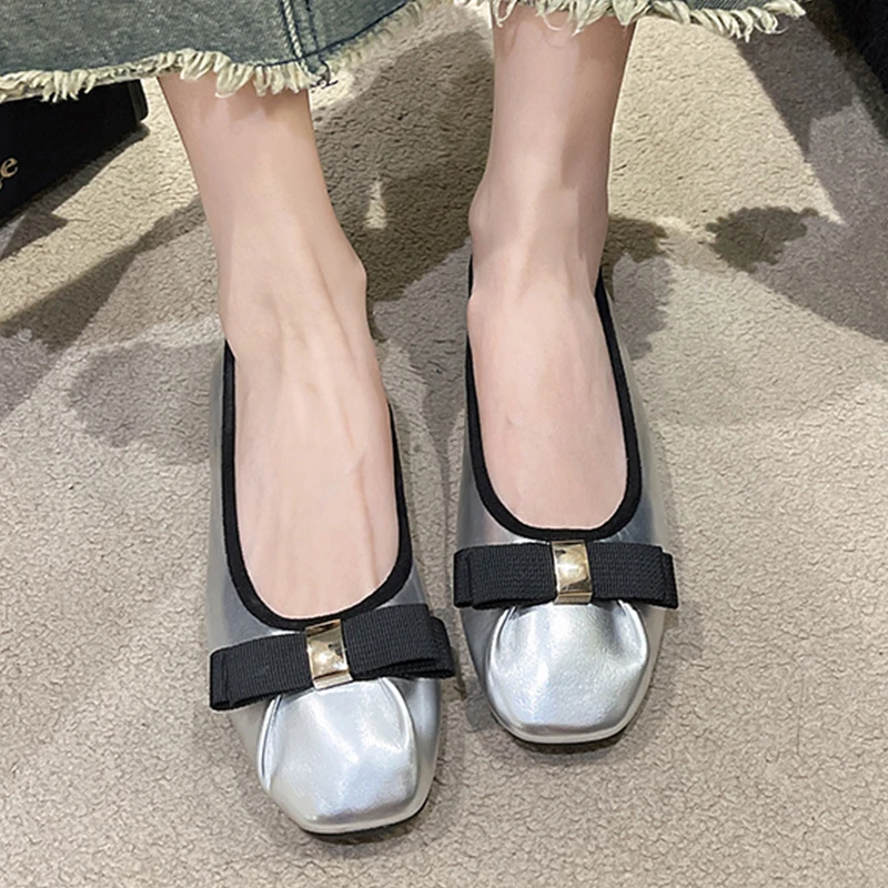 

2023 Autumn New Women Shallow Bow Loafers Shoes Fashion Hot Sale Casual Shoes Comfortable Walking Dress PU Leather Mujer Zapatos