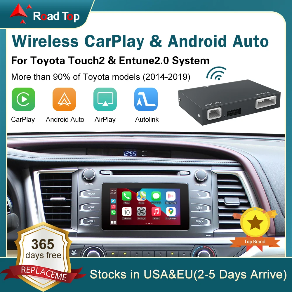 Беспроводной CarPlay для TOYOTA 2014-2019 Prius RAV4 Tacoma Tundra C-HR Verso Auris с функциями Android Auto Mirror Link AirPlay
