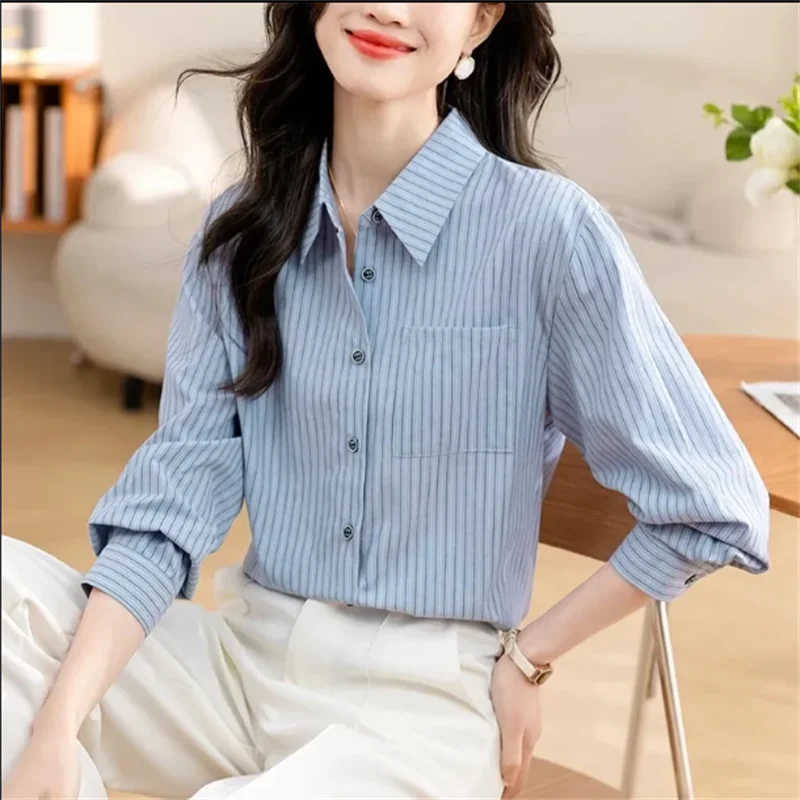 Полосатая рубашка для женщин блузки свободная профессиональная женская одежда