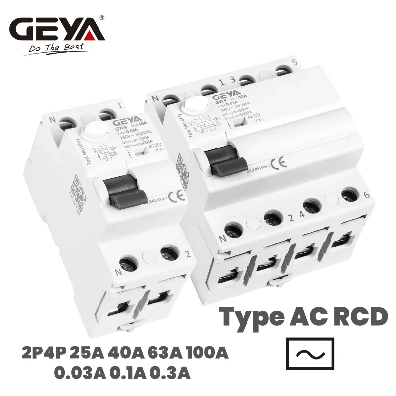 

GEYA GYL9 Тип AC RCD Электромагнитный автоматический выключатель ELCB RCCB Electric1P+N 3P+N 25A 40A 63A 100A RCD 30mA 100mA 300mA