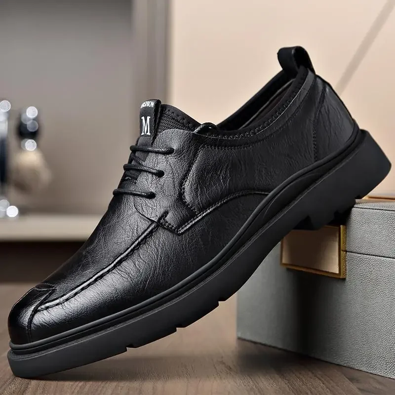 

Men's Shoes Autumn Soft Bottom British Black Work Height Increasing Wedding Bridegroom Men's Leather Business Formal Casual Leat