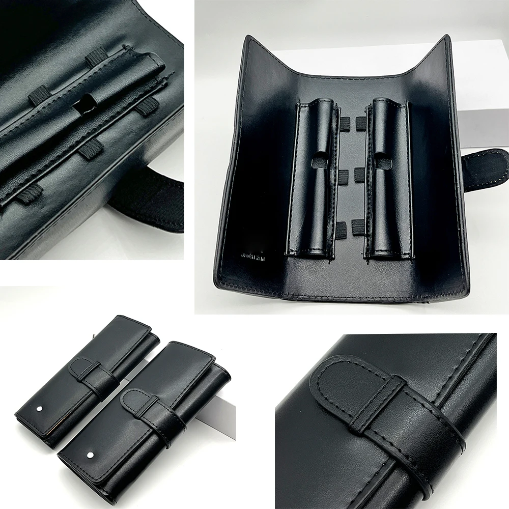 

Luxury Black Leather MB Pen Bag Portable Single & Double Pens Holder High Quality Stationery Supplies Pencil Case As Gift