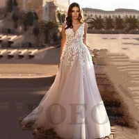 vintage wedding dress v neck exquisite appliques sleeveless a line tulle elegant princess gown vestido de novia for women