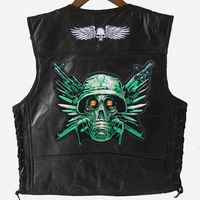 mens spring and autumn four seasons street personality motorcycle style embroidered skullpattern leather sleeveless vest jacke