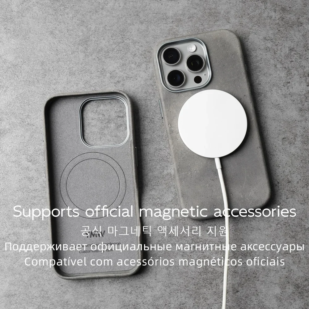 Фото Чехол YMW Scars Crazy Horse из натуральной кожи для iPhone 16 Pro Max 15 14 13, мини-магнитный чехол из искусственной кожи с морозовой воловьей кожей №4