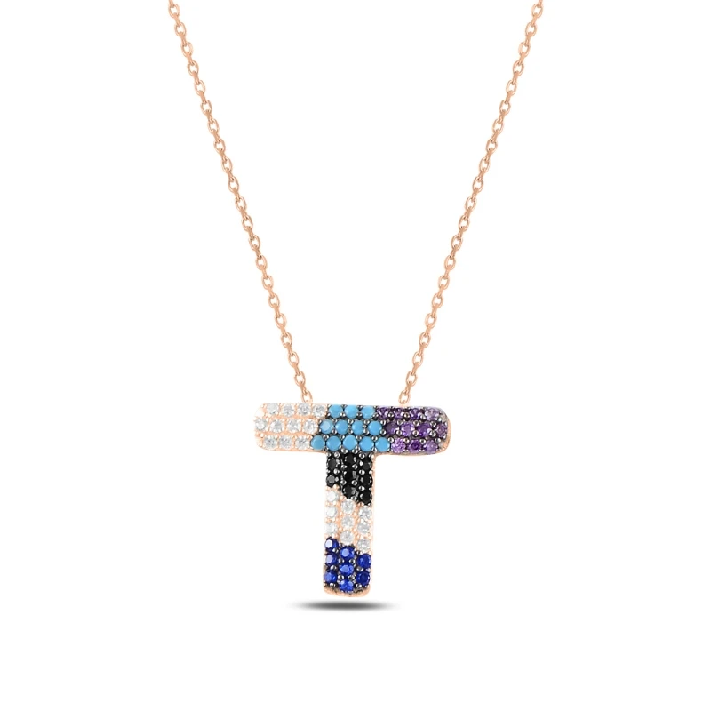 

Silver 925 Set-T-Letter Colorful Zircon Stone Ghost Pendant