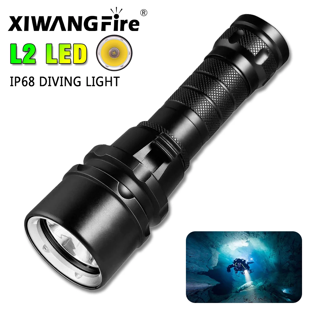 

Ultra-bright Diving Flashlight IP68 Highest Waterproof Level Professional Underwater Lighting 18650 Battery with Hand Rope