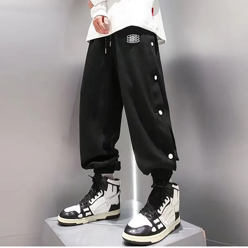 

Japanese Fashion Men Hip Hop Pants Thin Spring Summer Button Both Side Trousers Unique Design Teenager Loose Straight Trousers