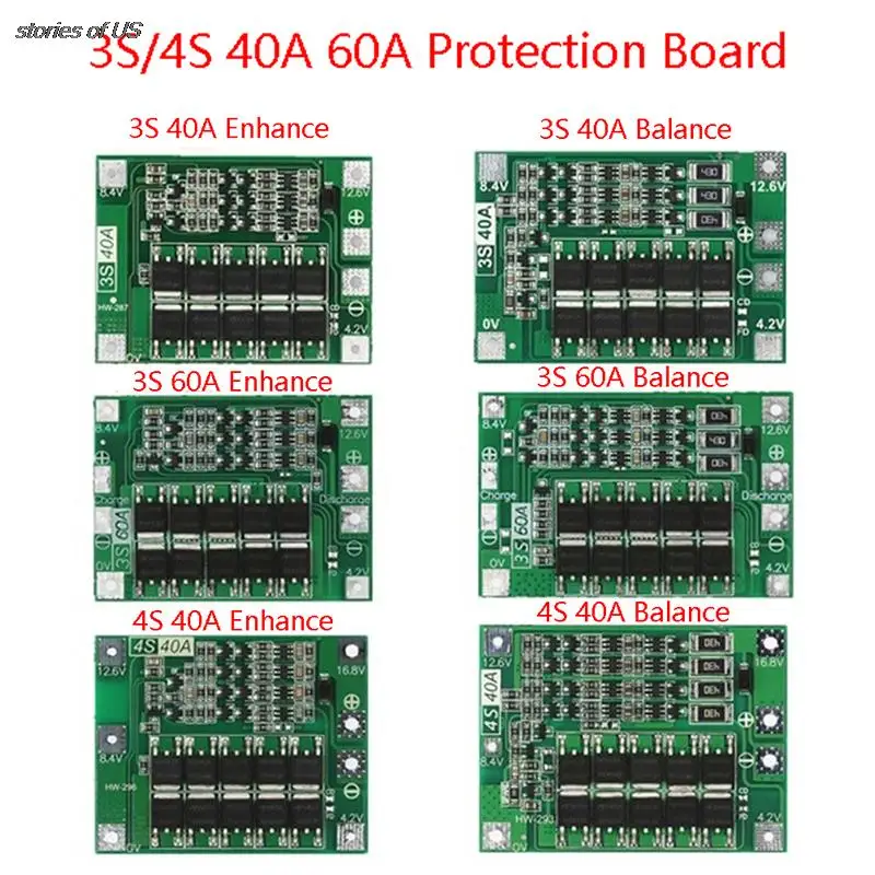 

3S 4S 40A 60A Li-ion Lithium Battery Charger Protection Board 18650 BMS For Drill Motor 11.1V 12.6V/14.8V 16.8V Enhance Balance