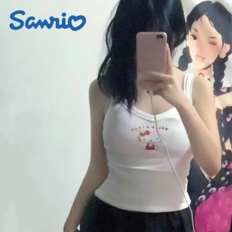 

Майка женская Sanrio Y2k с бюстгальтером «Hello Kitty», милый корсет для девушек в стиле Харадзюку, пикантная модная одежда в стиле каваи, Pachacco, лето 2000