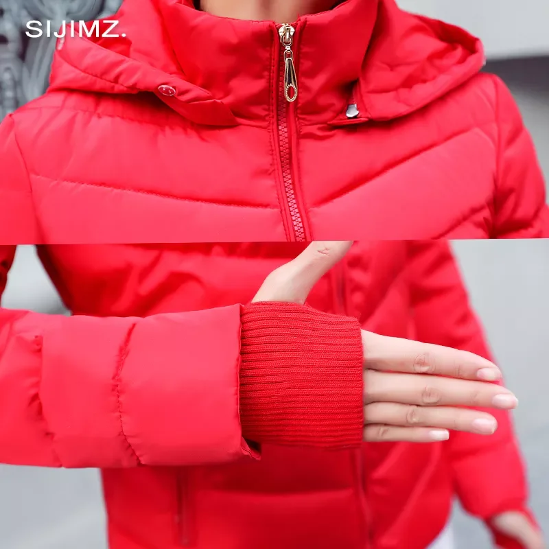 Winter Jacket women Plus Size Womens Parkas Thicken Outerwear solid hooded Coats Short Female Slim Cotton padded basic tops