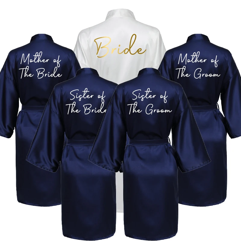 Navy Team Bride Robes Summer Bridal Robe Short Silky Satin Robe Kimono Sleepwear Women Bridesmaid Robes Matron of the Bride