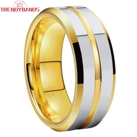 gold 6mm 8mm tungsten carbide engagement ring wedding band for men women grooved center beveled edges polished shiny comfort fit