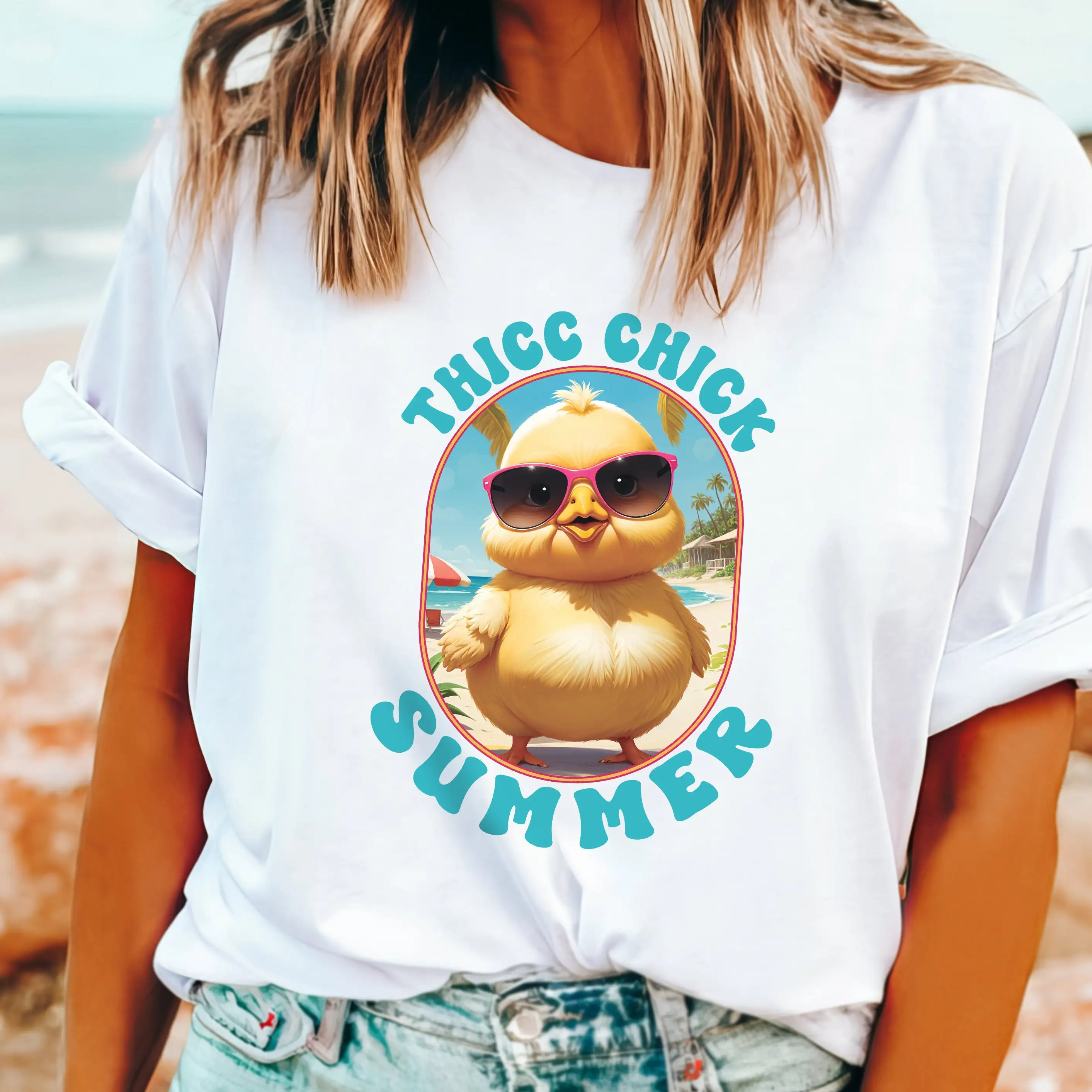 Летняя забавная футболка Thicc Chick с мемами толстая пародия для девочек идея нее