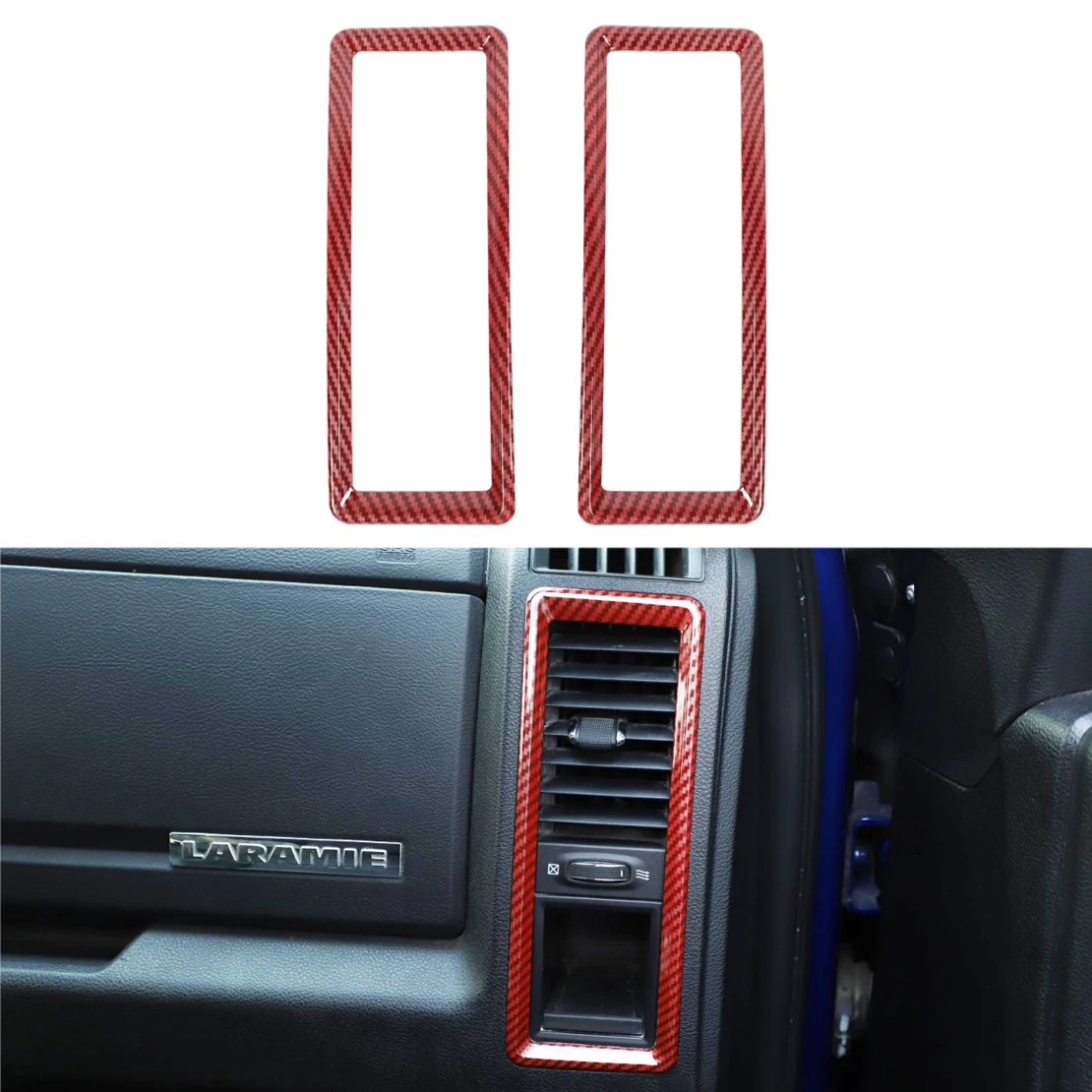 

2x Car Center Console Side Air Vent Outlet Trim Fit For Dodge Ram 2010 2011 2012 2013 2014 2015 2016 2017 Red Carbon Fiber Style