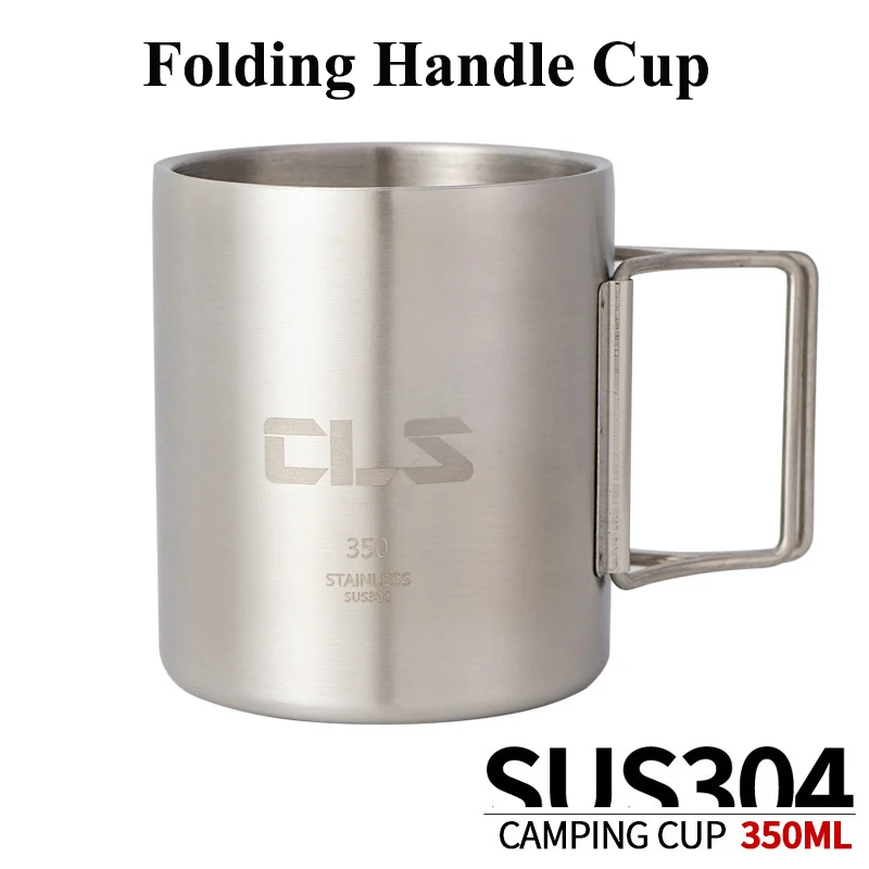 

Outdoor Stainless Steel 350ML Folding Handle Camping Cup Double Wall Cup Travel Tea Mug Picnic Water Mug Insulated Coffee Cup